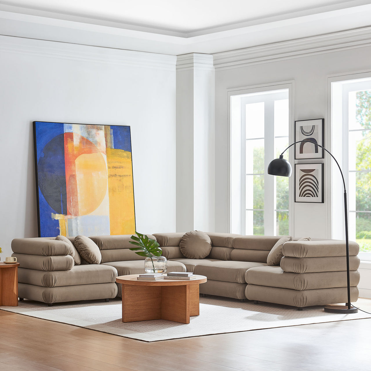 Strata 5-Piece Upholstered Velvet Modular Sectional, Taupe