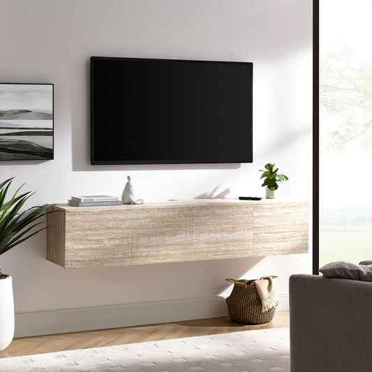 Sevielle Wall Mounted TV Stand | Cabinet, Travertine