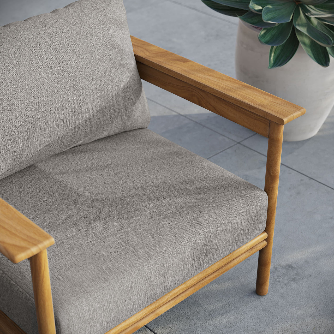Weylan Alfresco Grade-A Teak Armchair, Natural Wood & Gray