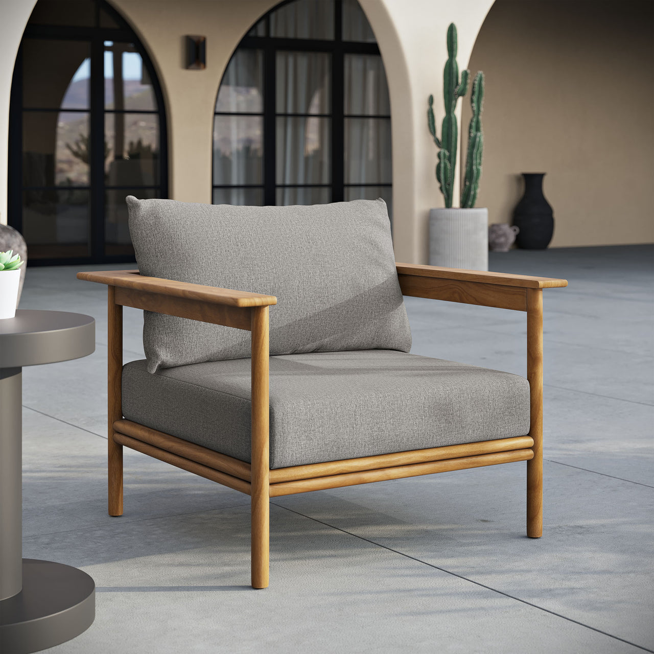 Weylan Alfresco Grade-A Teak Armchair, Natural Wood & Gray