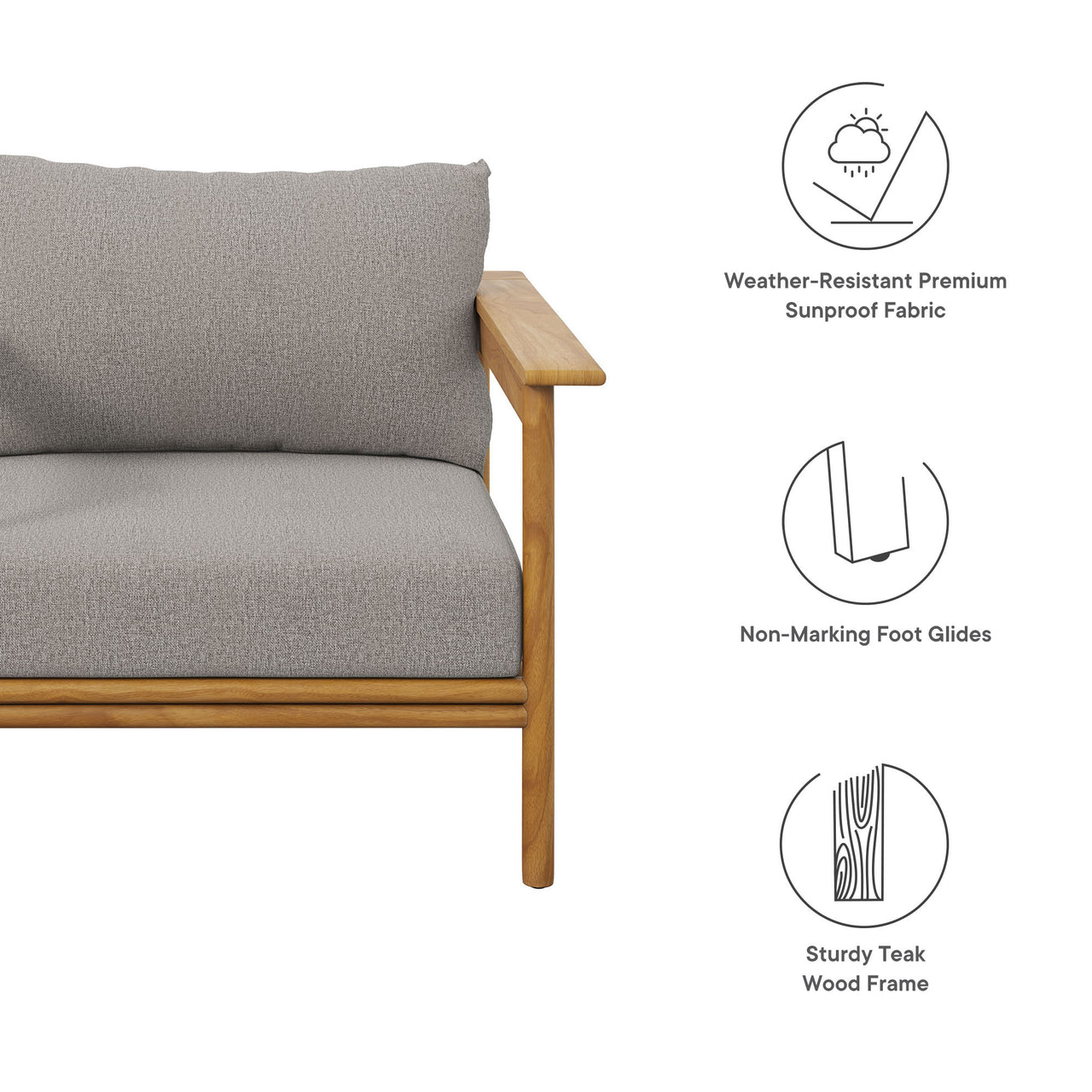 Weylan Alfresco Grade-A Teak Armchair, Natural Wood & Gray