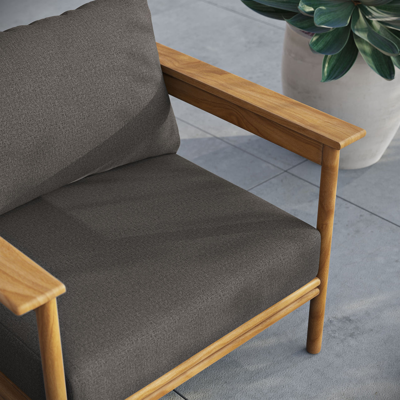 Weylan Alfresco Grade-A Teak Armchair, Natural Wood & Charcoal