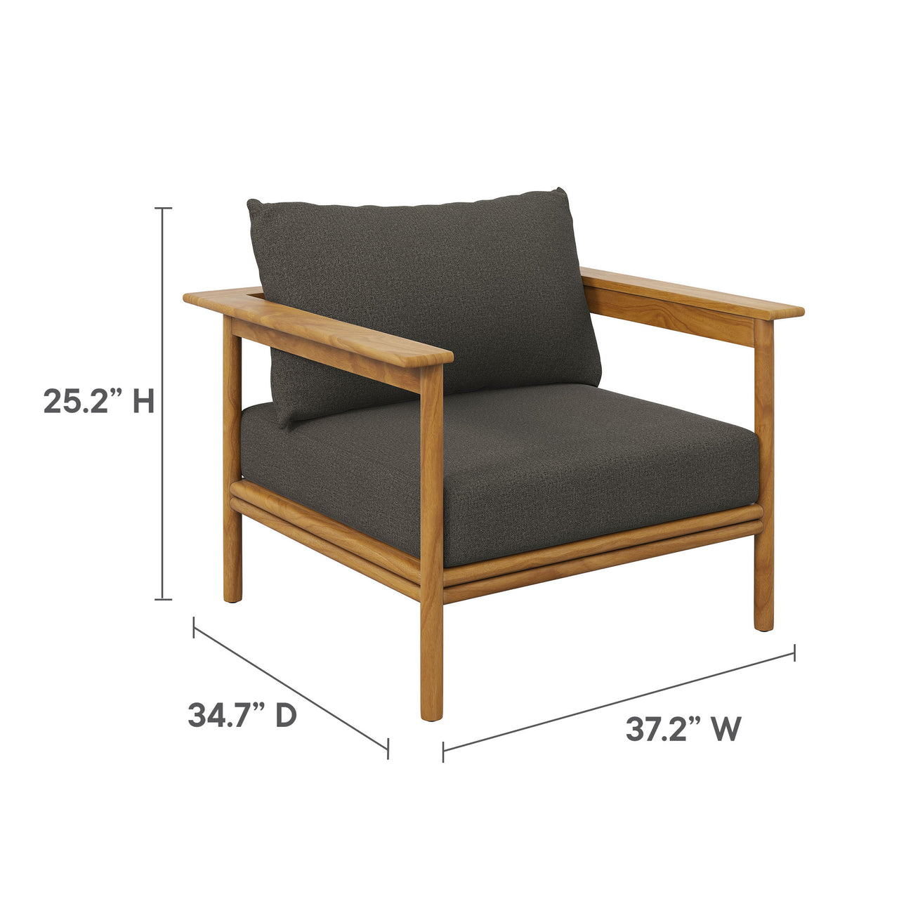 Weylan Alfresco Grade-A Teak Armchair & Ottoman Set Natural Wood & Charcoal