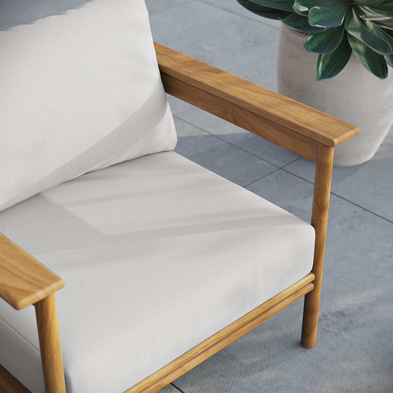 Weylan Alfresco Grade-A Teak Armchair, Natural Wood & Off-White