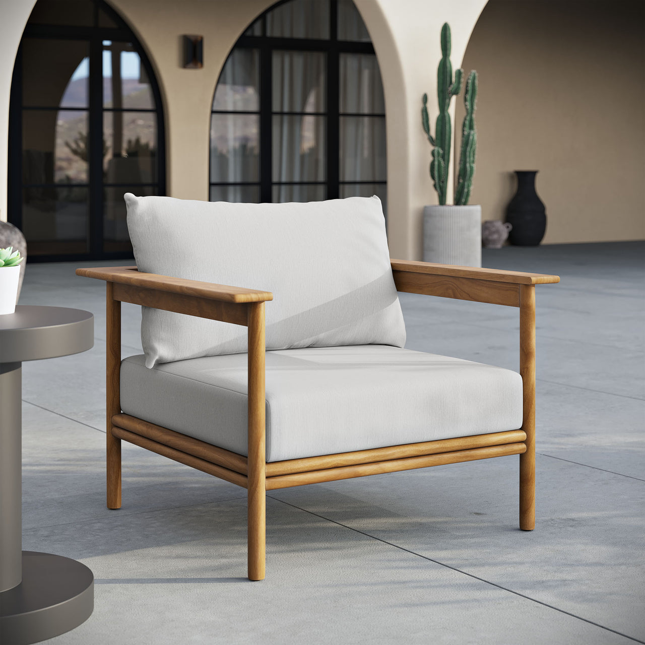 Weylan Alfresco Grade-A Teak Armchair, Natural Wood & Off-White