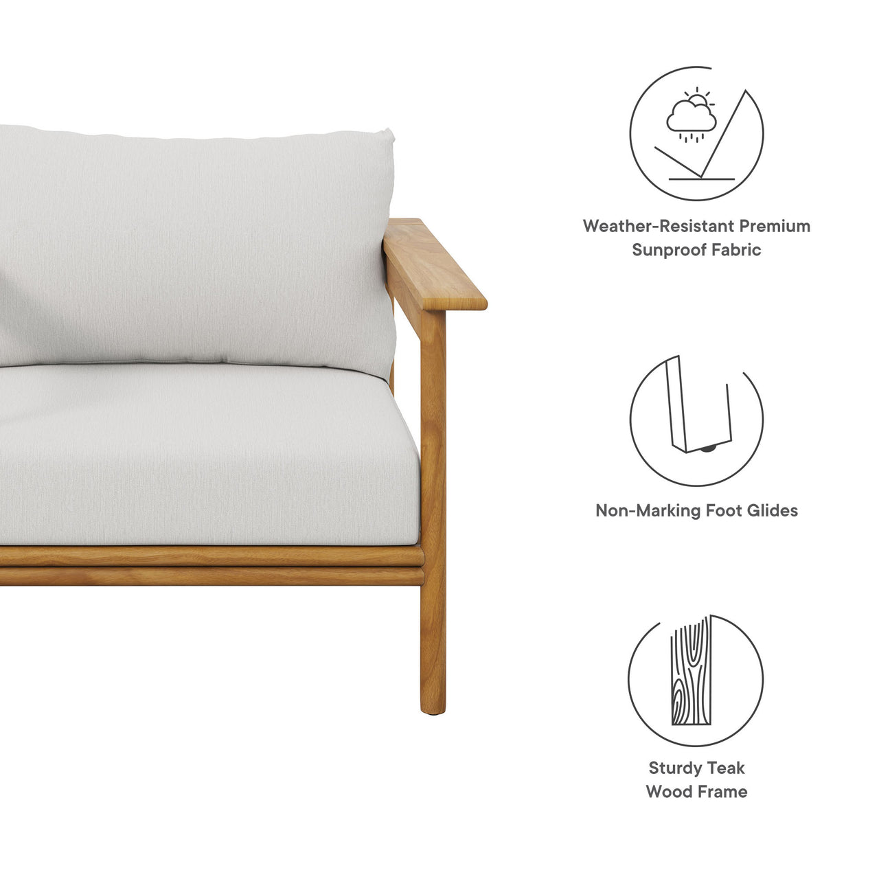 Weylan Alfresco Grade-A Teak Armchair, Natural Wood & Off-White