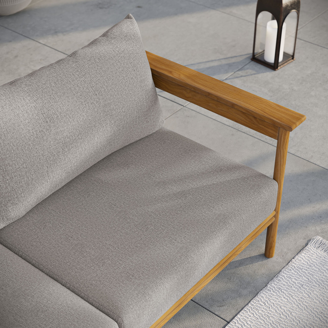 Weylan Alfresco Grade-A Teak Sofa, Natural Wood & Gray