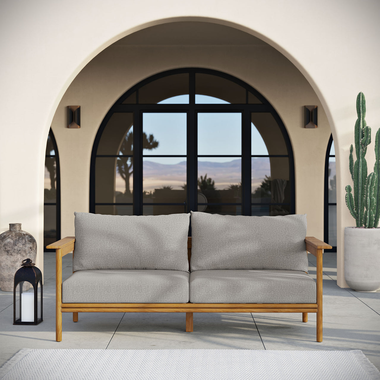 Weylan Alfresco Grade-A Teak Sofa, Natural Wood & Gray