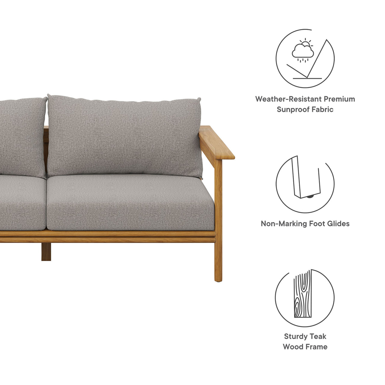 Weylan Alfresco Grade-A Teak Sofa, Natural Wood & Gray