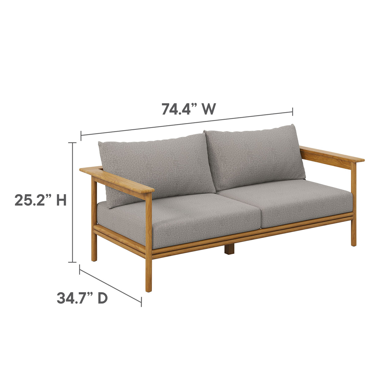 Weylan 2-Piece Alfresco Grade-A Teak Sofa and Ottoman Set, Natural Wood & Gray