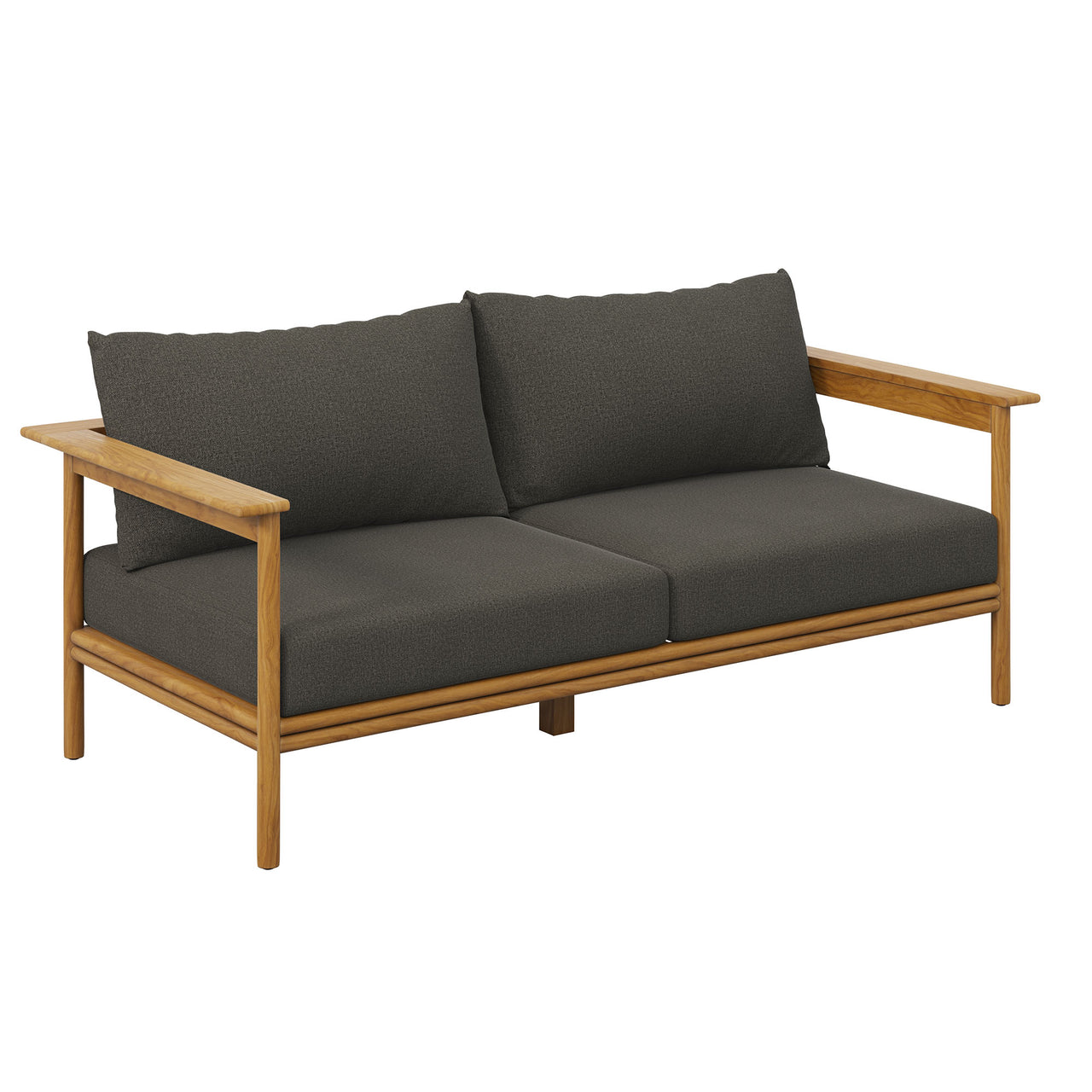 Weylan Alfresco Grade-A Teak Sofa, Natural Wood & Charcoal