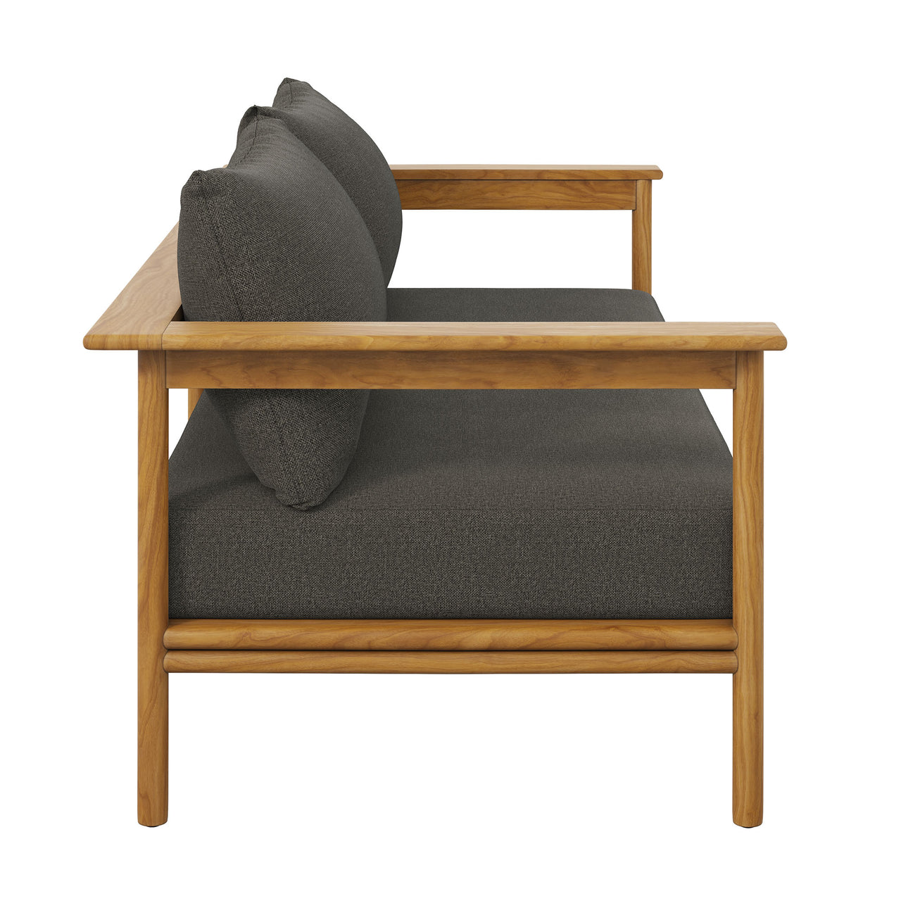 Weylan Alfresco Grade-A Teak Sofa, Natural Wood & Charcoal