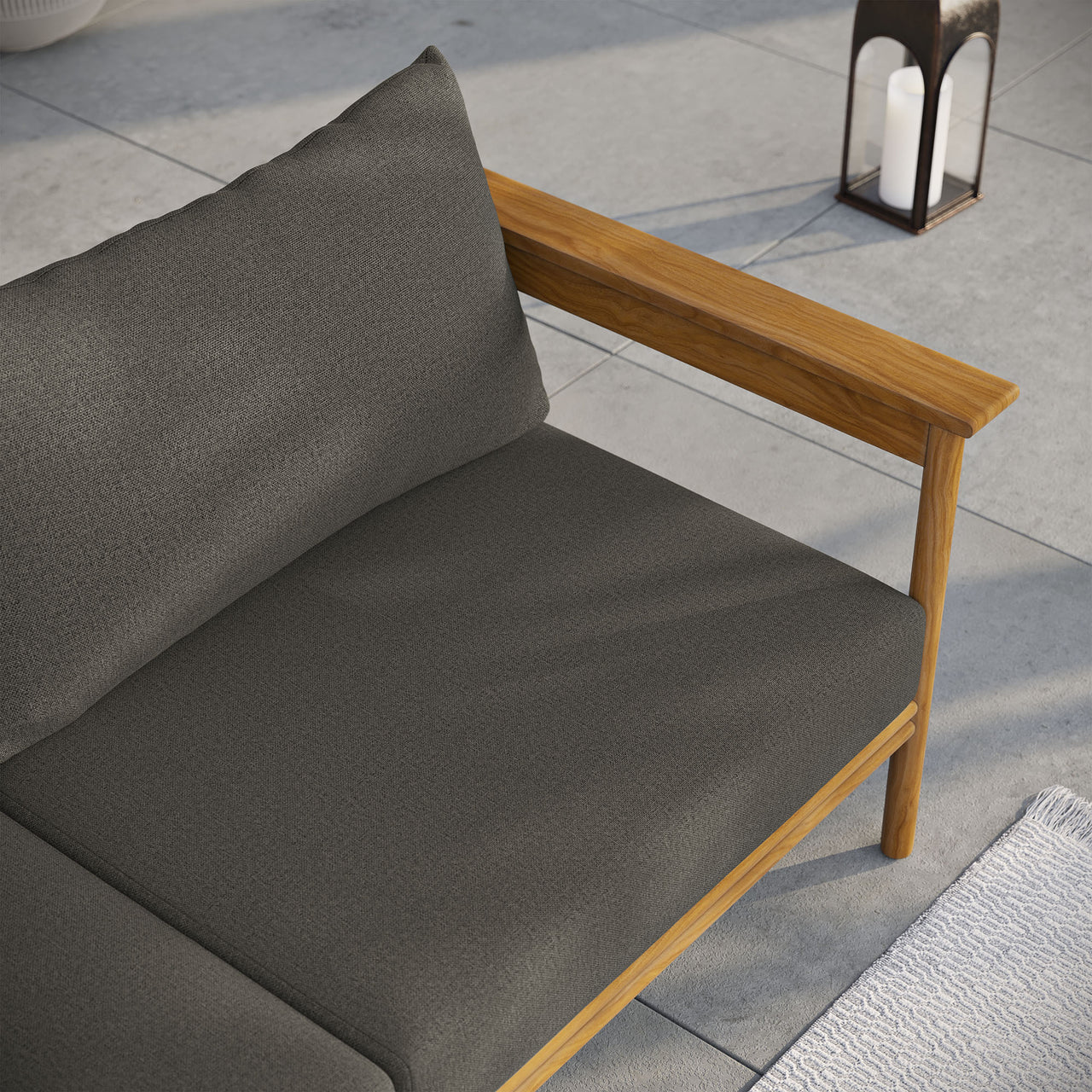 Weylan Alfresco Grade-A Teak Sofa, Natural Wood & Charcoal