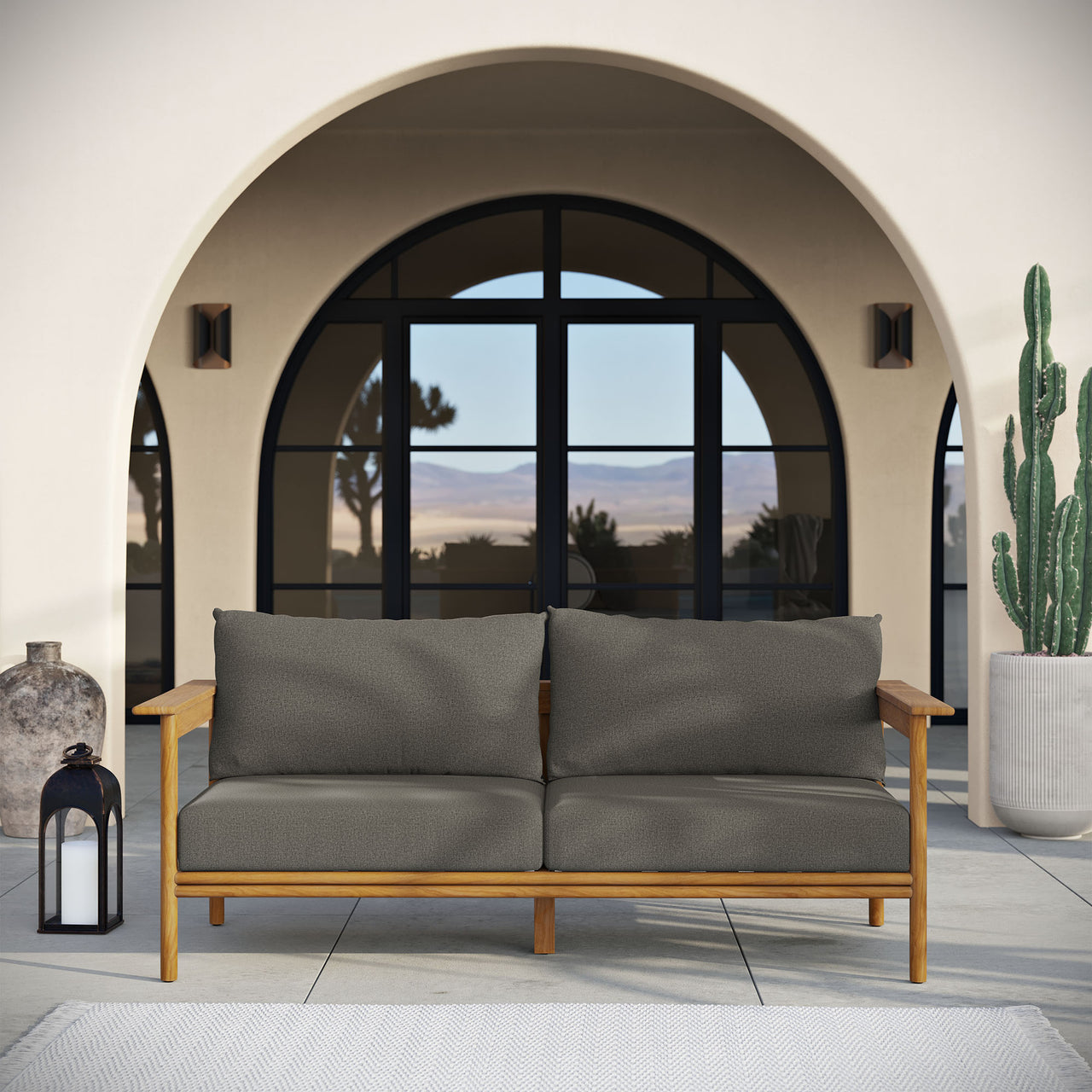 Weylan Alfresco Grade-A Teak Sofa, Natural Wood & Charcoal
