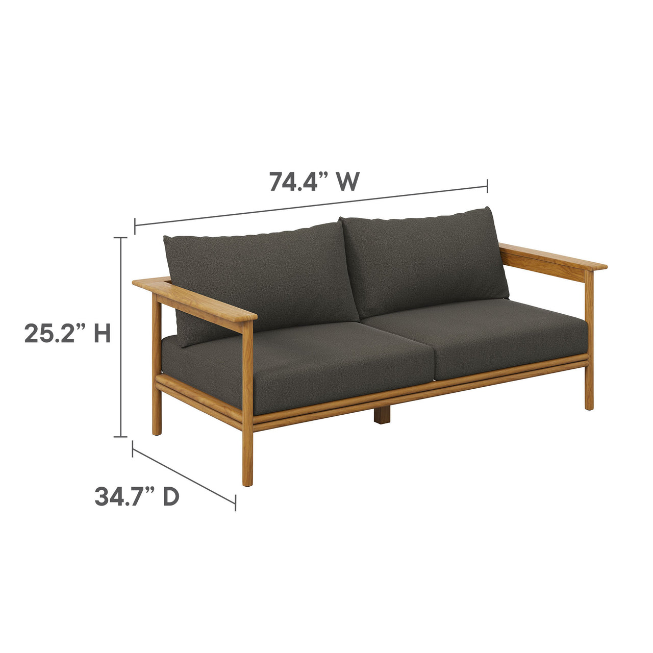 Weylan Alfresco Grade-A Teak Sofa, Natural Wood & Charcoal