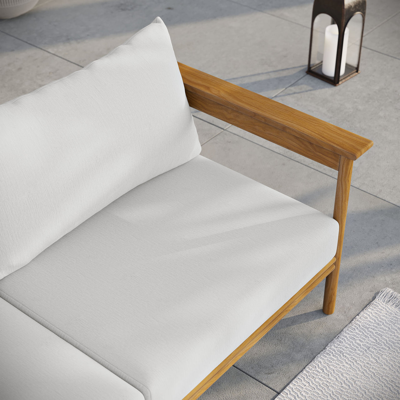 Weylan Alfresco Grade-A Teak Sofa, Natural Wood & Off-White