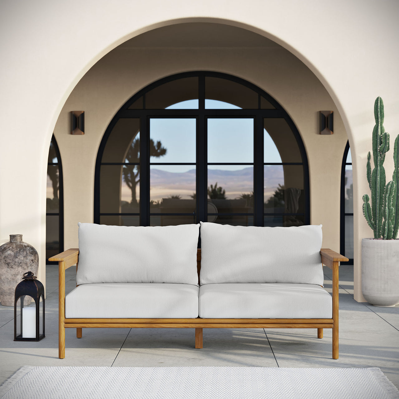 Weylan Alfresco Grade-A Teak Sofa, Natural Wood & Off-White