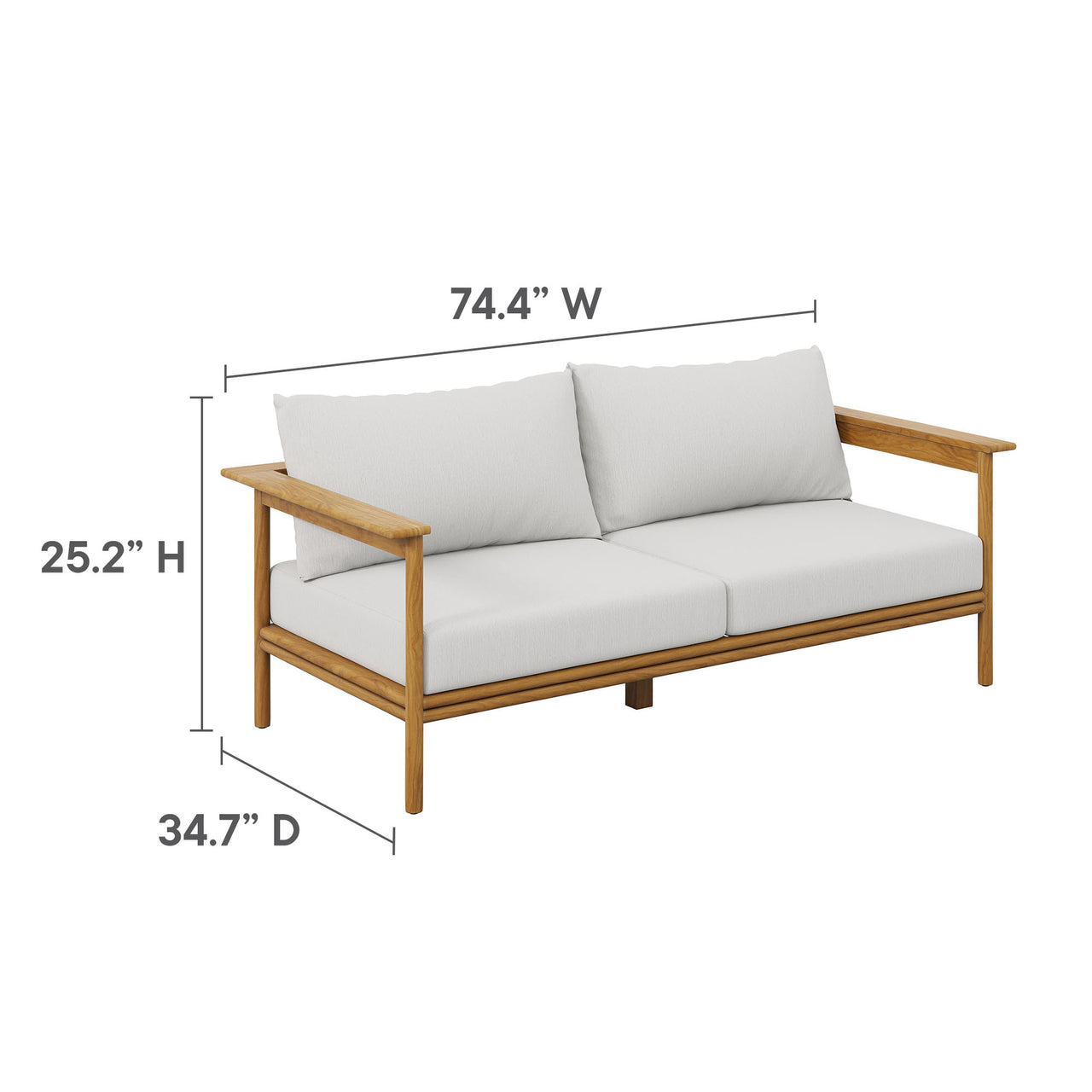 Weylan Alfresco Grade-A Teak Sofa, Natural Wood & Off-White