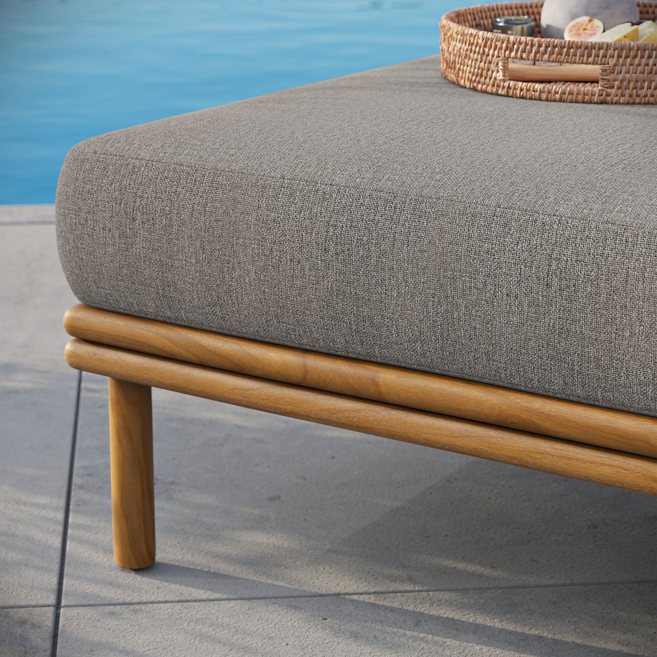 Weylan Alfresco Grade-A Teak Ottoman, Natural Wood & Gray