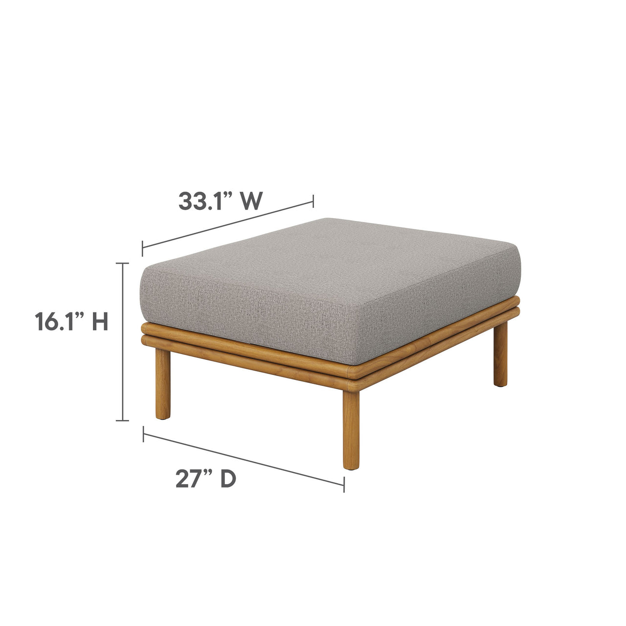 Weylan Alfresco Grade-A Teak Ottoman, Natural Wood & Gray
