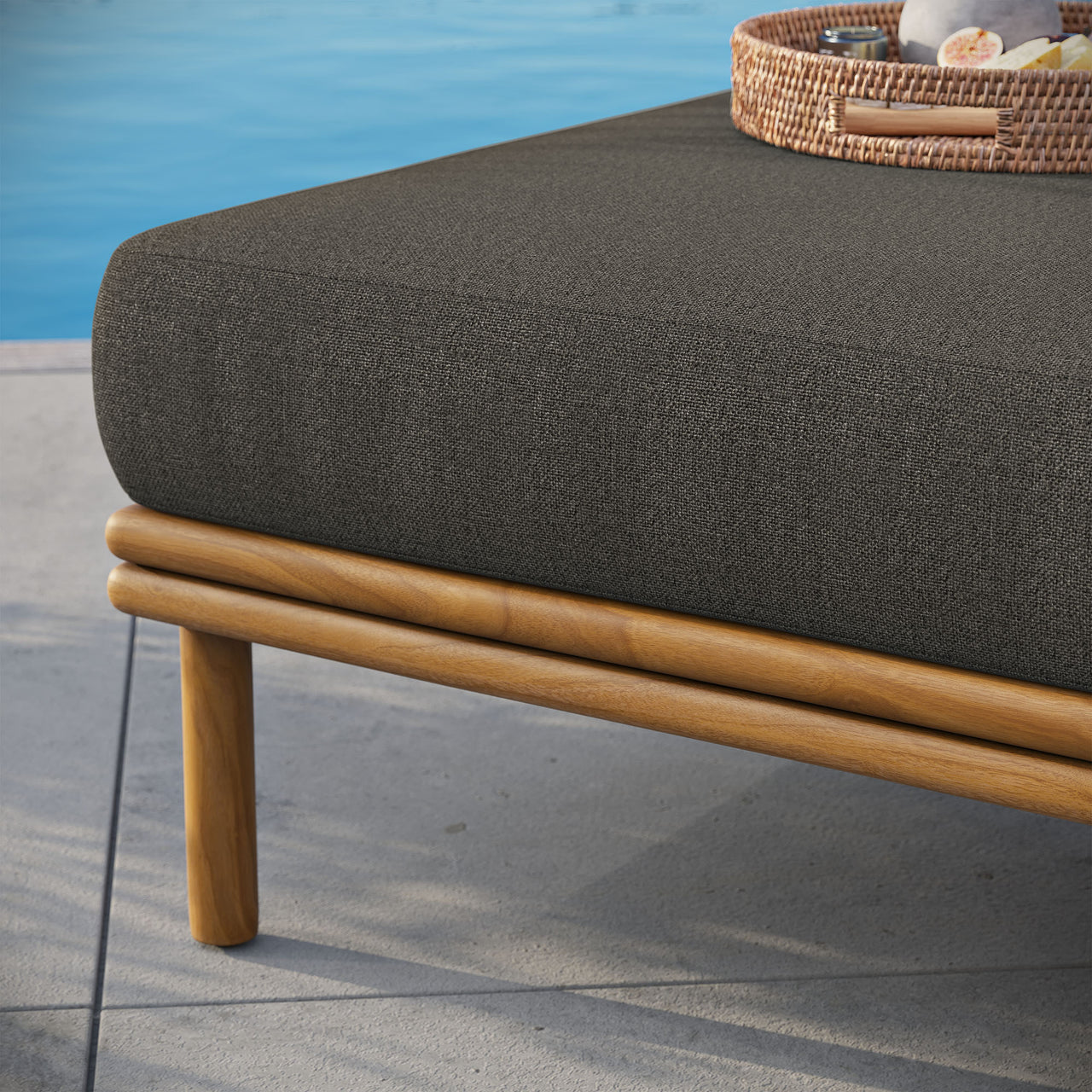 Weylan Alfresco Grade-A Teak Ottoman, Natural Wood & Charcoal