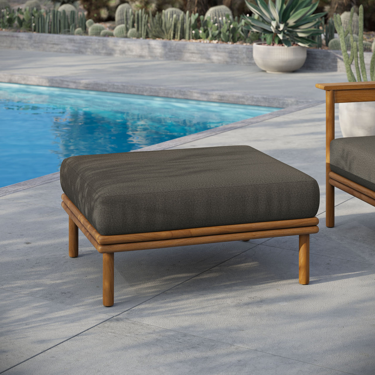 Weylan Alfresco Grade-A Teak Ottoman, Natural Wood & Charcoal