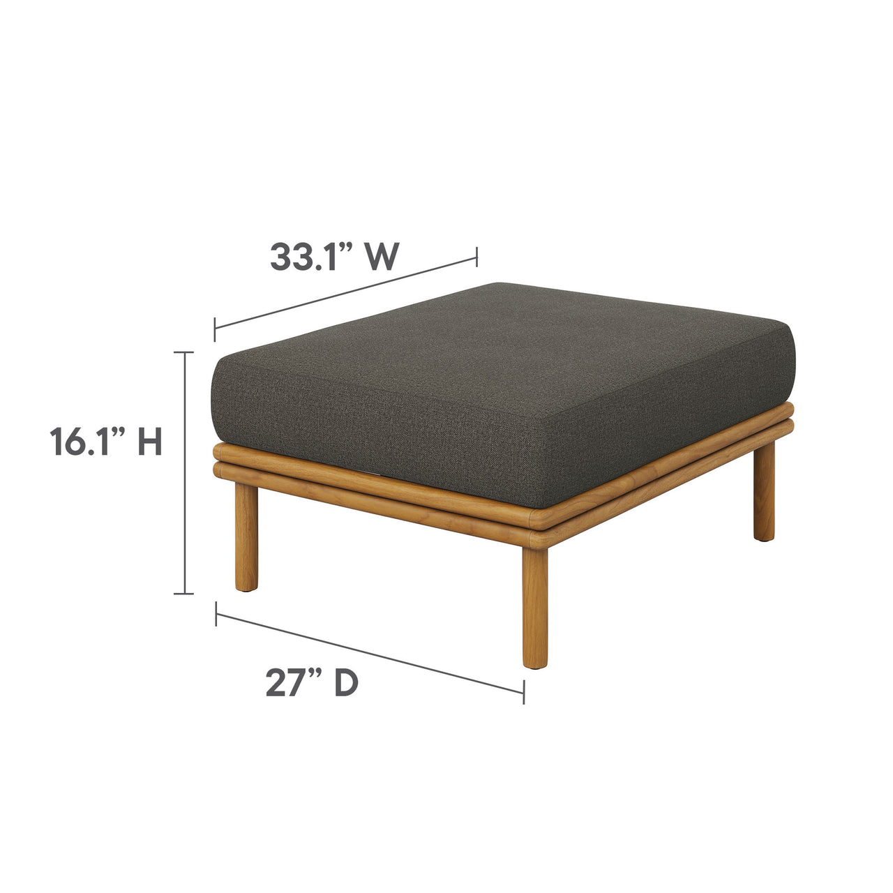 Weylan Alfresco Grade-A Teak Ottoman, Natural Wood & Charcoal