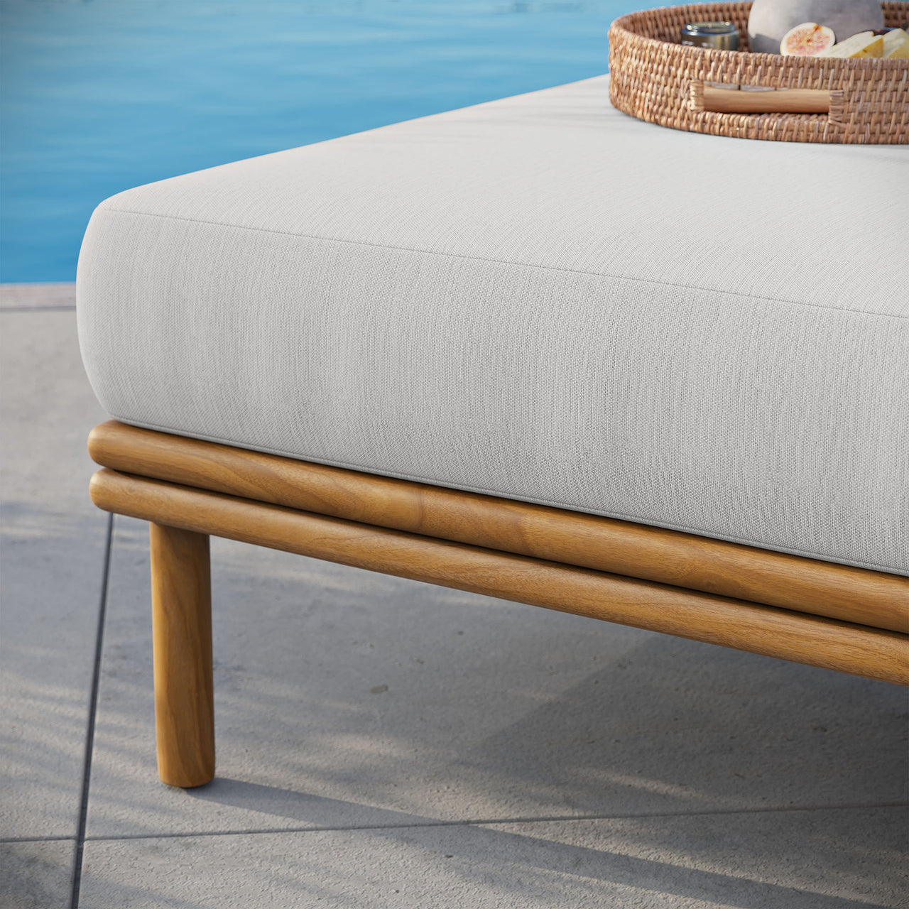 Weylan Alfresco Grade-A Teak Ottoman, Natural Wood & Off-White