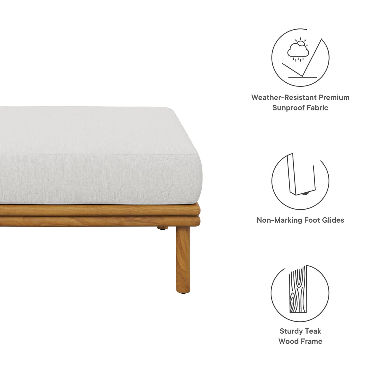 Weylan Alfresco Grade-A Teak Ottoman, Natural Wood & Off-White