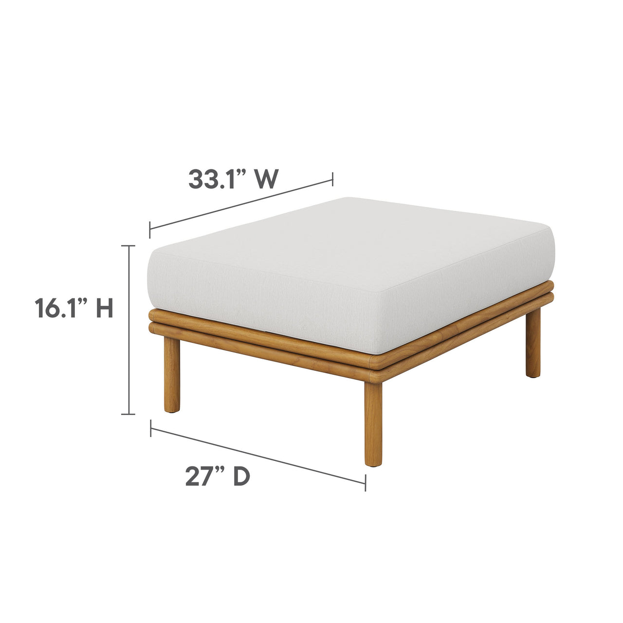Weylan Alfresco Grade-A Teak Ottoman, Natural Wood & Off-White