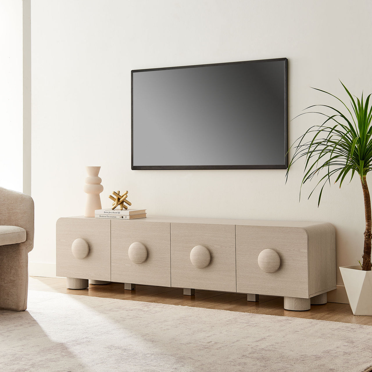 Button TV Stand, Cream