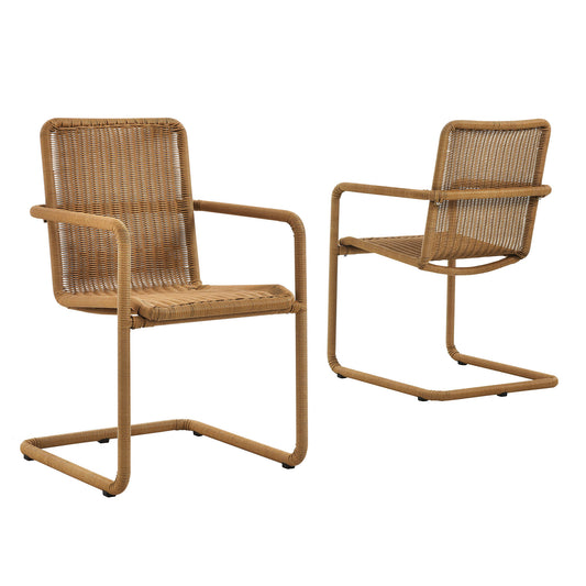 Abacus Outdoor Patio Wicker Dining Chairs Set of 2, Natural Wood