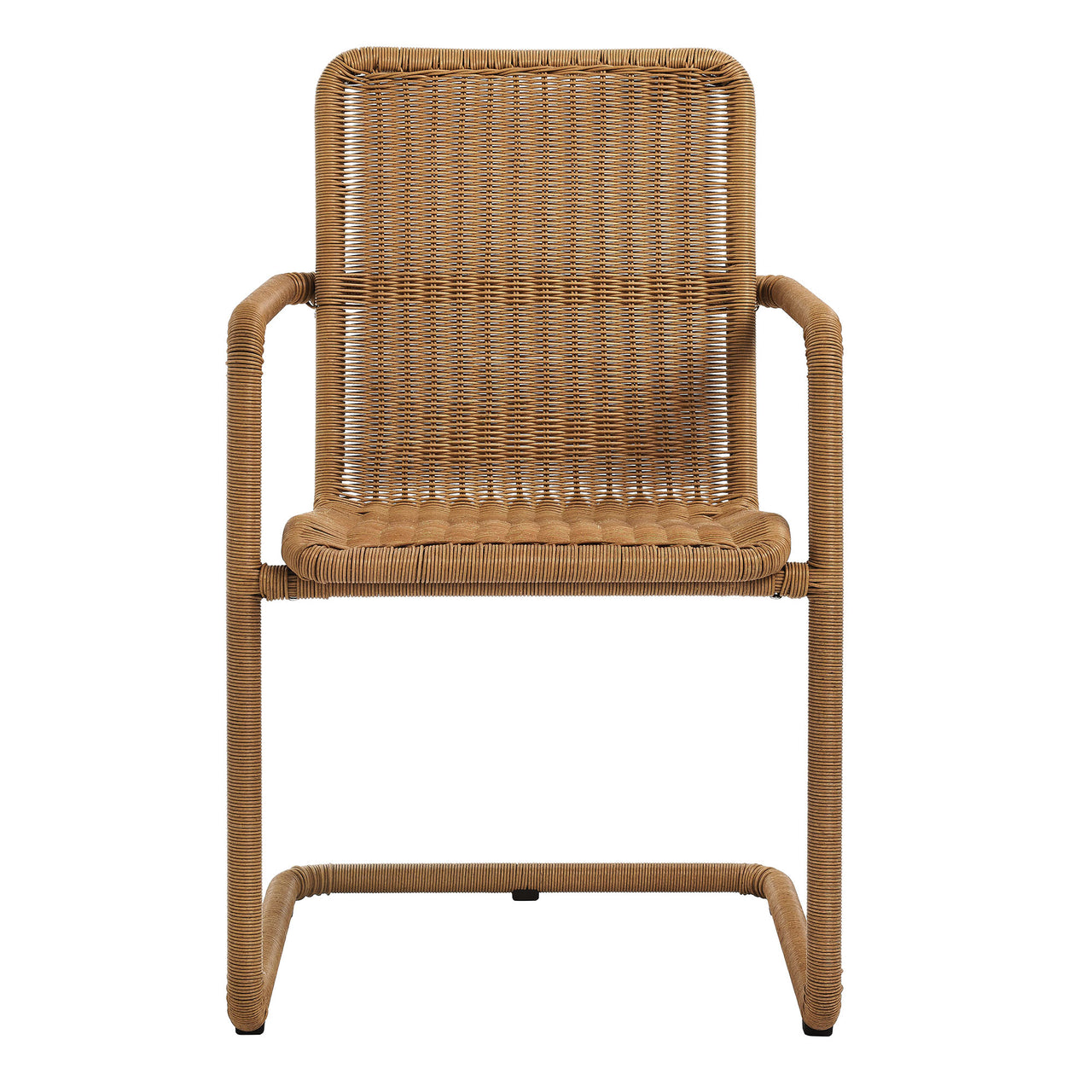 Sorella 7-Piece Rectangular Alfresco Dining Table Set with Rattan Armchairs, Natural Wood