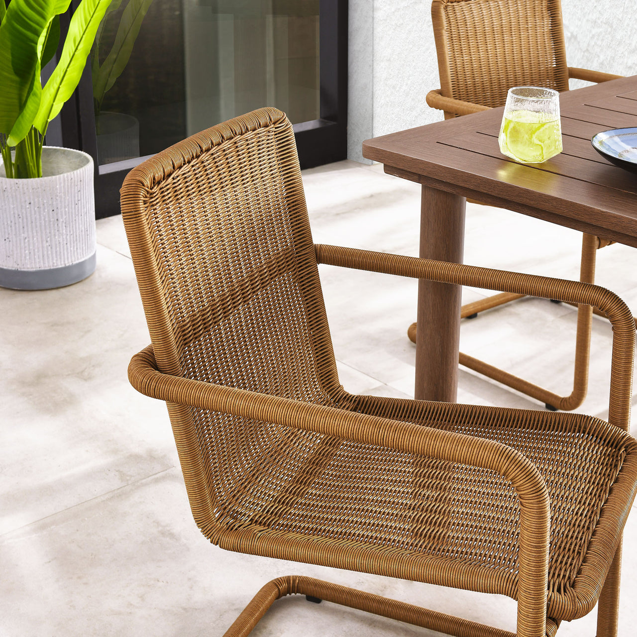 Sorella Alfresco Wicker Dining Chair Set of 2, Natural Wood