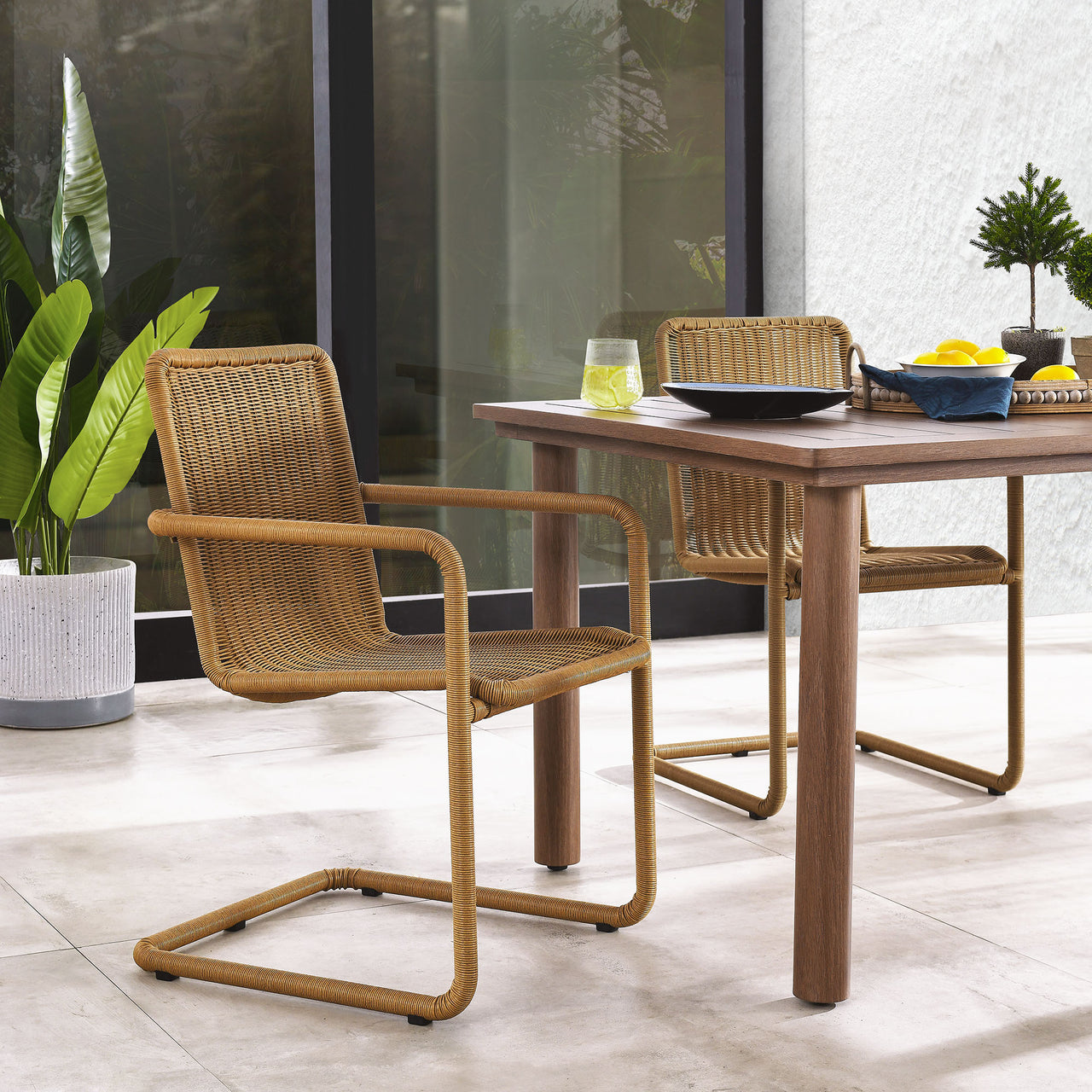 Sorella Alfresco Wicker Dining Chair Set of 2, Natural Wood