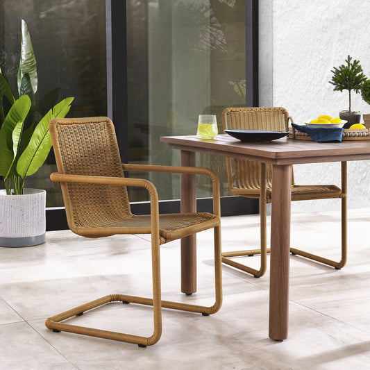 Sorella Alfresco Wicker Dining Chair Set of 2, Natural Wood