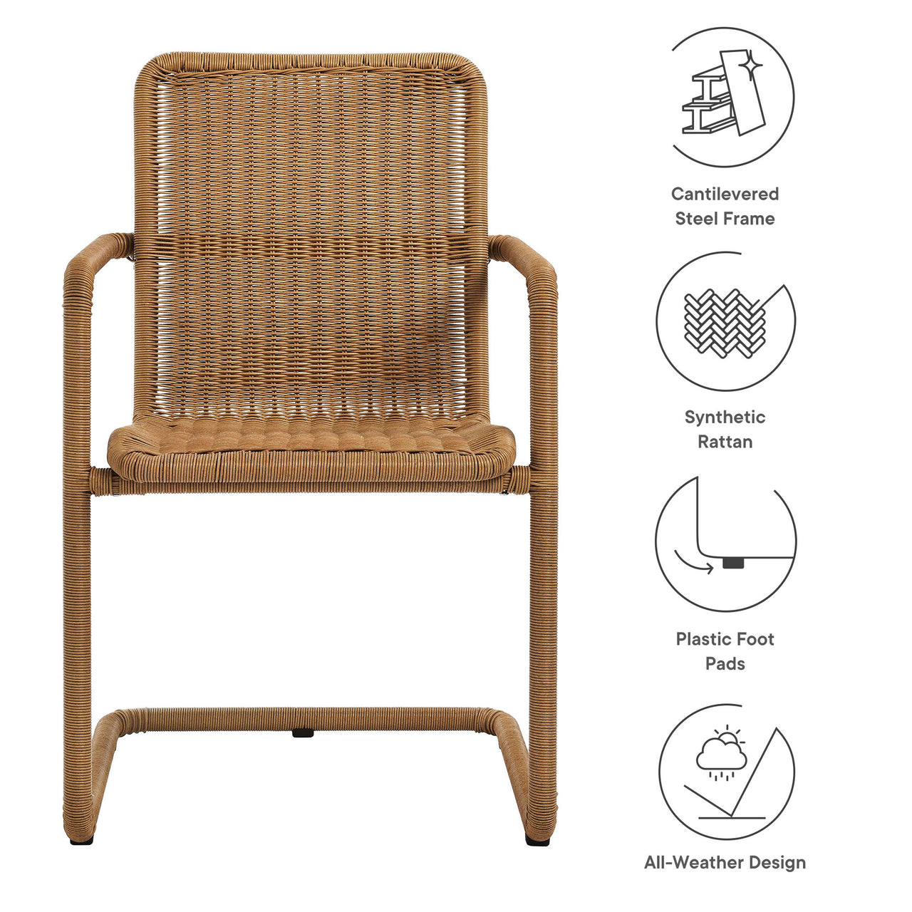 Sorella Alfresco Wicker Dining Chair Set of 2, Natural Wood