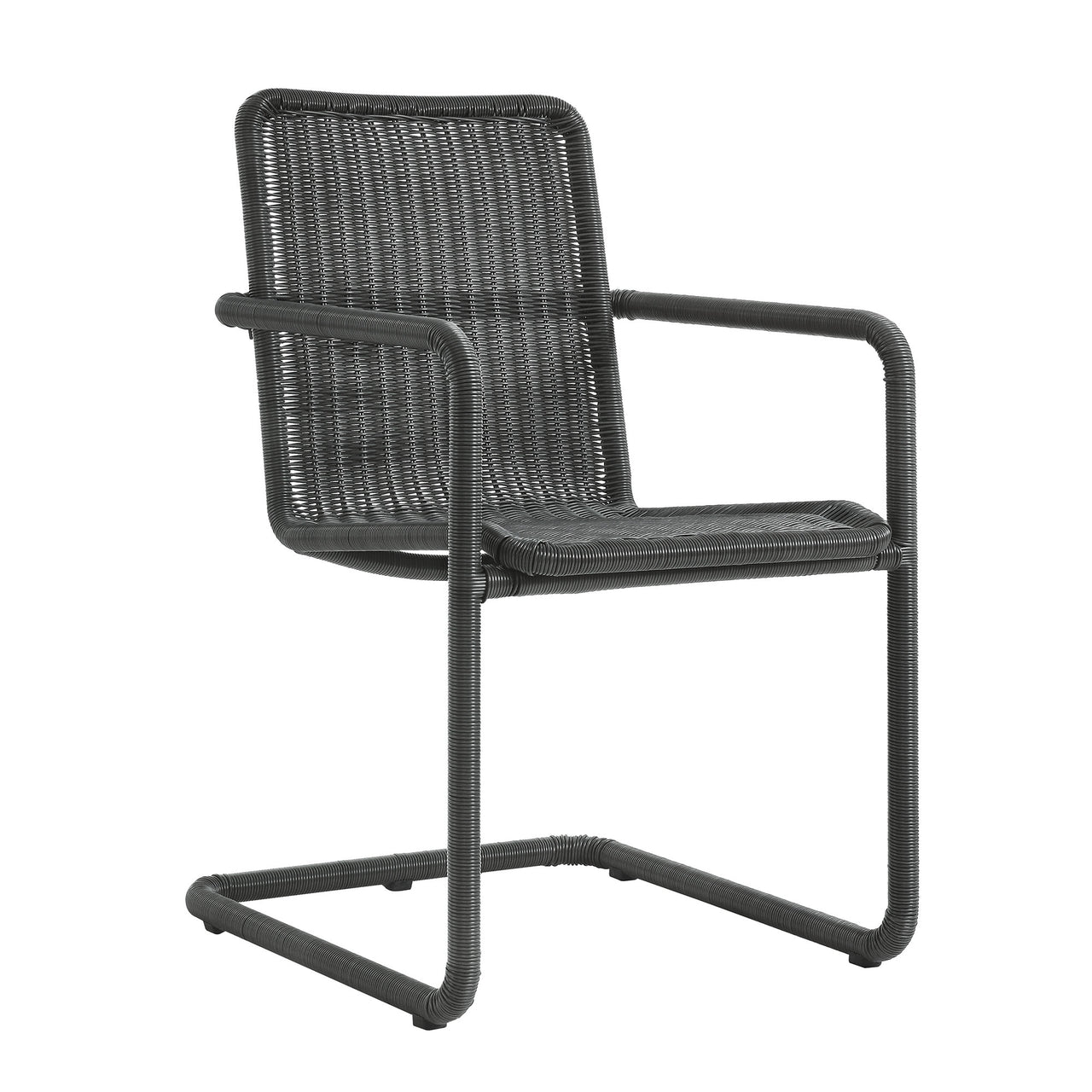 Sorella 7-Piece Rectangular Alfresco Dining Table Set with Rattan Armchairs, Slate & Walnut