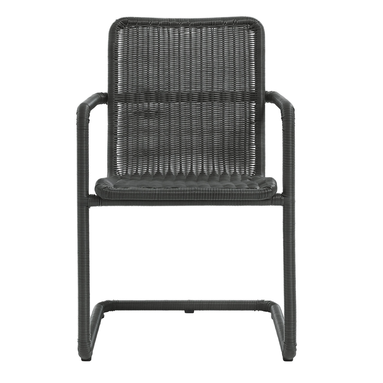 Sorella 7-Piece Rectangular Alfresco Dining Table Set with Rattan Armchairs, Slate & Natural Wood