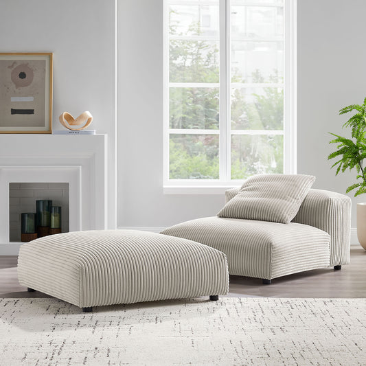 Leisure Modular Corduroy Armless Chair and Ottoman Set, Almond