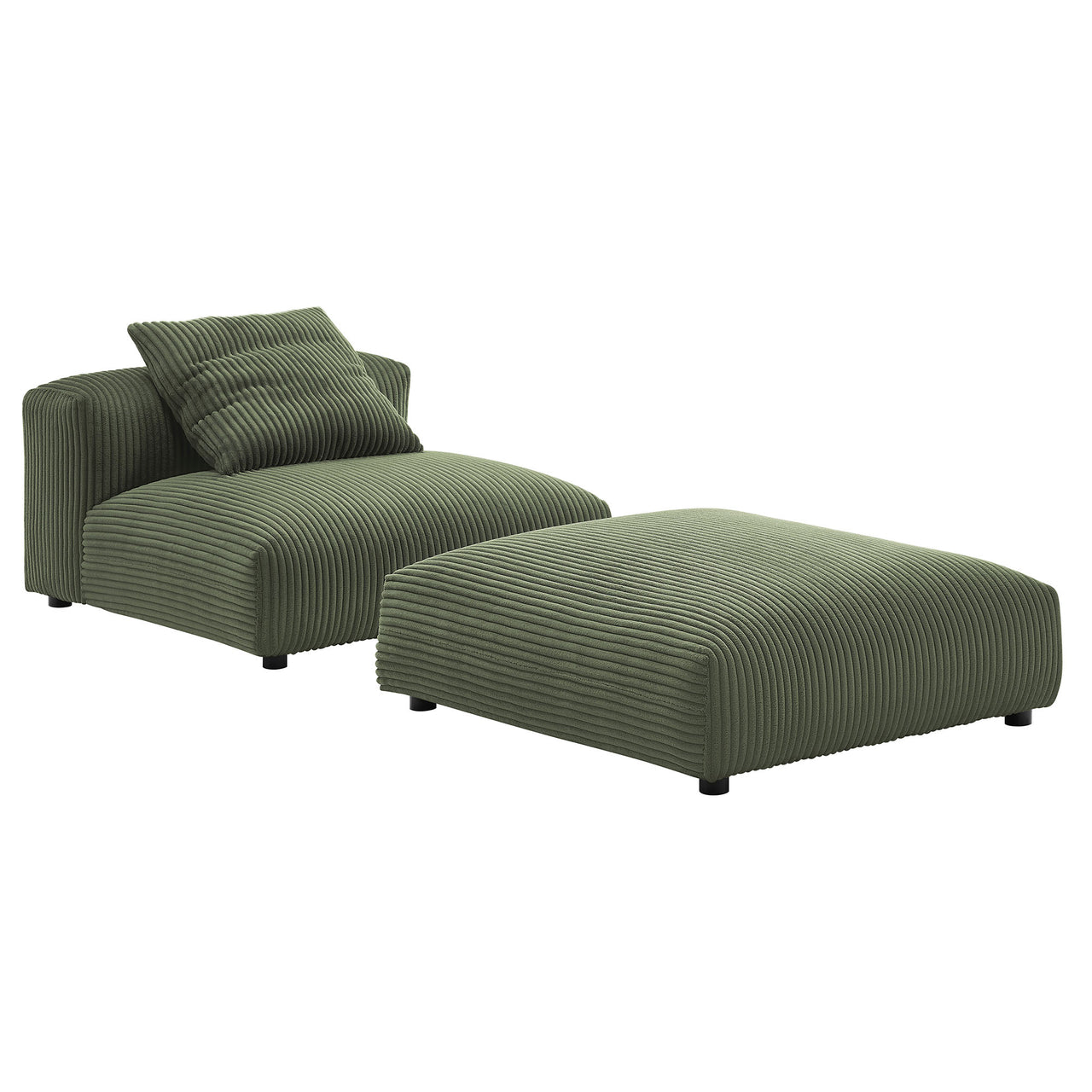 Leisure Modular Corduroy Armless Chair and Ottoman Set, Fern