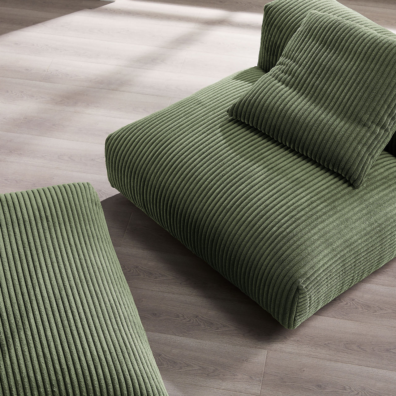 Leisure Modular Corduroy Armless Chair and Ottoman Set, Fern