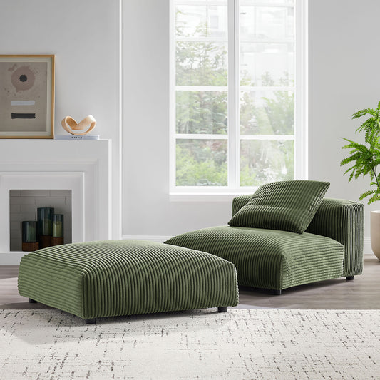 Leisure Modular Corduroy Armless Chair and Ottoman Set, Fern