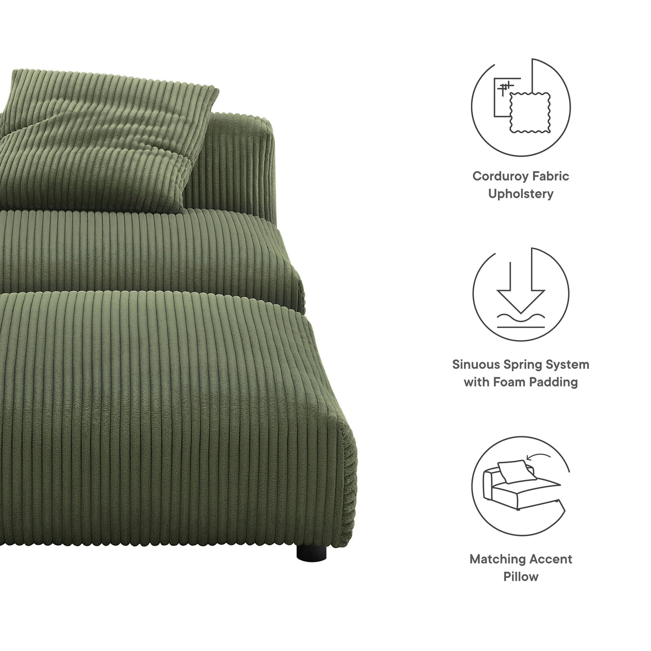 Leisure Modular Corduroy Armless Chair and Ottoman Set, Fern