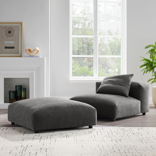 Leisure Modular Fabric Armless Chair and Ottoman Set, Charcoal