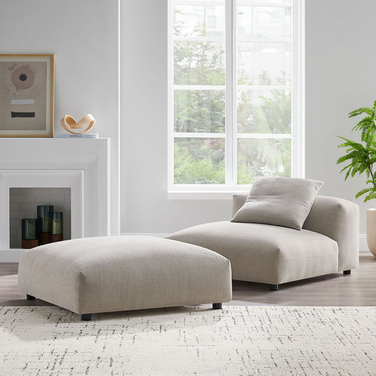Leisure Modular Fabric Armless Chair and Ottoman Set, Linen