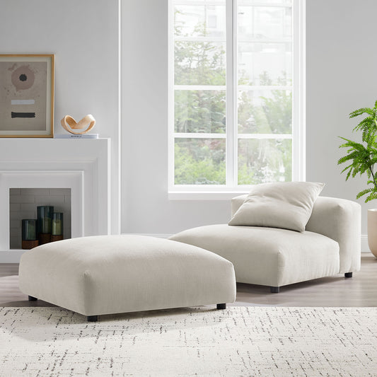 Leisure Modular Fabric Armless Chair and Ottoman Set, Sand