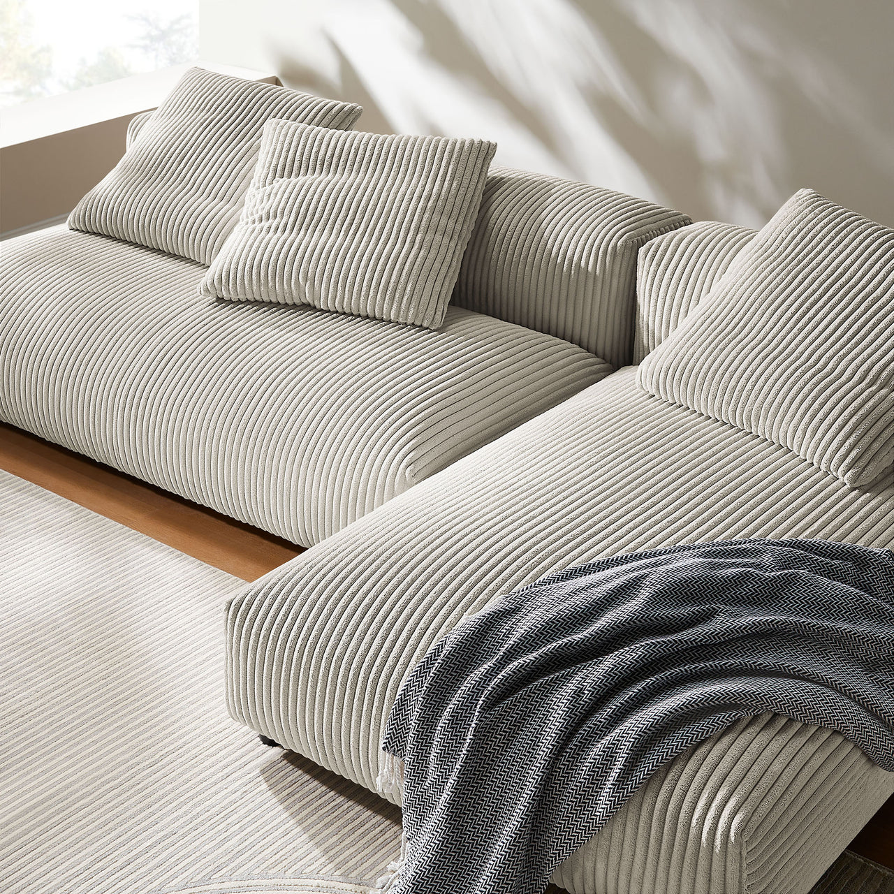 Leisure 2-Piece Modular Corduroy Sectional with Chaise, Almond