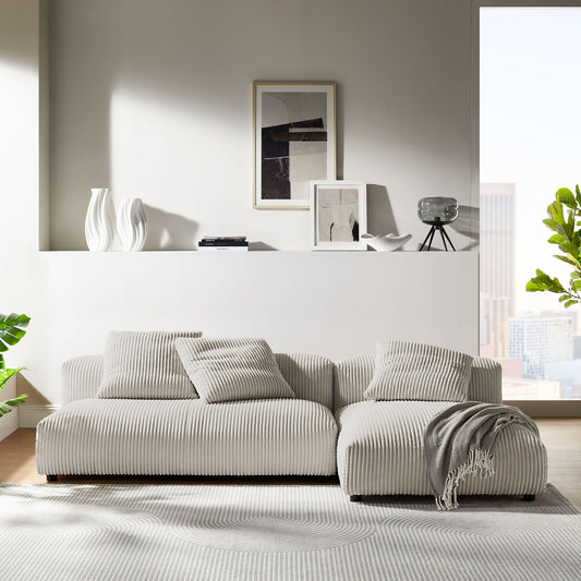 Leisure 2-Piece Modular Corduroy Sectional with Chaise, Almond
