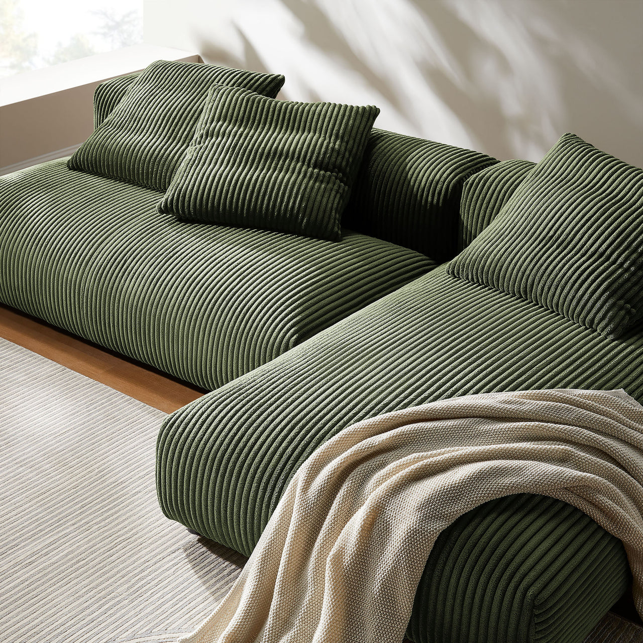 Leisure 2-Piece Modular Corduroy Sectional with Chaise, Fern